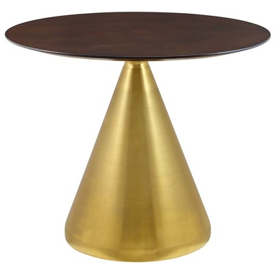 Dining Room Tables Modway Furniture Tupelo Gold Cherry Walnut EEI-5326-GLD-CHE 889654948018 Bar and Dining Tables Pedestal Gold Metal Aluminum BRONZE Iro 