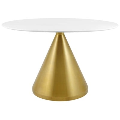 Modway Furniture Dining Room Tables, Oval,Pedestal, Gold,Metal,Aluminum,BRONZE,Iron,Gunmetal,Steel,TITANIUMWhite,Wood,MDF,Plywood,Oak, Bar and Dining Tables, 889654947899, EEI-5338-GLD-WHI,Standard (28-33 in)
