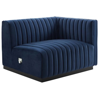 Sofas and Loveseat Modway Furniture Conjure Black Midnight Blue EEI-5492-BLK-MID 889654944348 Sofas and Armchairs Chaise LoungeLoveseat Love sea Velvet Contemporary Contemporary/Mode Sofa Set setTufted tufting 