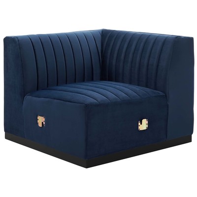 Sofas and Loveseat Modway Furniture Conjure Black Midnight Blue EEI-5498-BLK-MID 889654944171 Sofas and Armchairs Chaise LoungeLoveseat Love sea Velvet Contemporary Contemporary/Mode Sofa Set setTufted tufting 