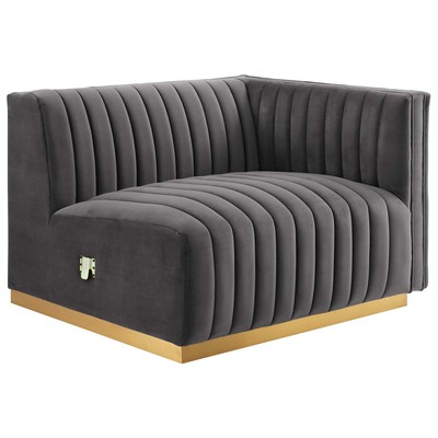 Sofas and Loveseat Modway Furniture Conjure Gold Gray EEI-5503-GLD-GRY 889654945567 Sofas and Armchairs Chaise LoungeLoveseat Love sea Velvet Contemporary Contemporary/Mode Sofa Set setTufted tufting 