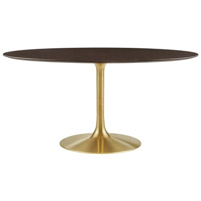 Modway Furniture Dining Room Tables, Oval, Gold,Metal,Aluminum,BRONZE,Iron,Gunmetal,Steel,TITANIUMWALNUT,Wood,MDF,Plywood,Oak, Bar and Dining Tables, 889654942382, EEI-5524-GLD-CHE,Standard (28-33 in)