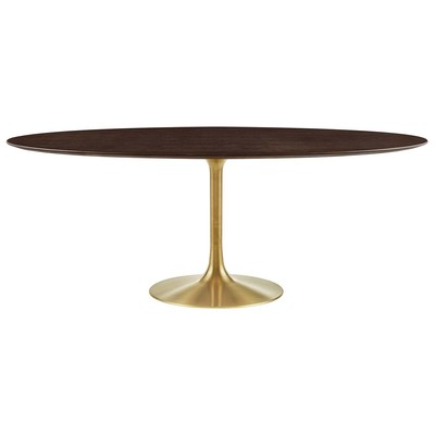 Dining Room Tables Modway Furniture Lippa Gold Cherry Walnut EEI-5526-GLD-CHE 889654942368 Bar and Dining Tables Oval Gold Metal Aluminum BRONZE Iro 