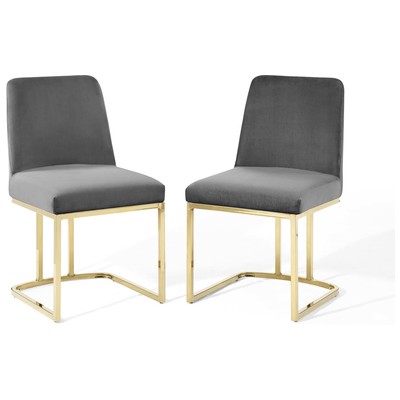 Dining Room Chairs Modway Furniture Amplify Gold Gray EEI-5569-GLD-GRY 889654942276 Dining Chairs Gold Gray Grey Side Chair Steel Metal IronVelvet Gold OCHRE OrangeGray Smoke SM 