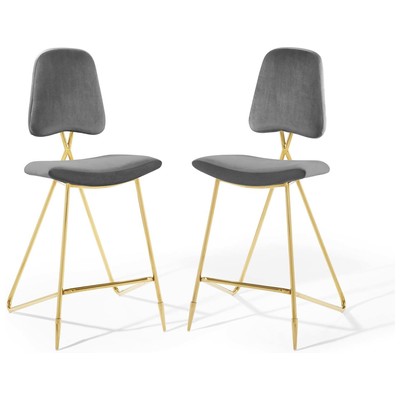 Bar Chairs and Stools Modway Furniture Ponder Gray EEI-5573-GRY 889654941392 Bar and Counter Stools Gold Gray Grey Bar Counter Velvet Ergonomic 