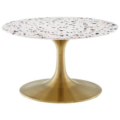 Modway Furniture Coffee Tables, Round, Metal,Iron,Steel,Aluminum,Alu+ PE wicker+ glassWhite, Tables, 889654234562, EEI-5711-GLD-WHI,Standard (14 - 22 in.)