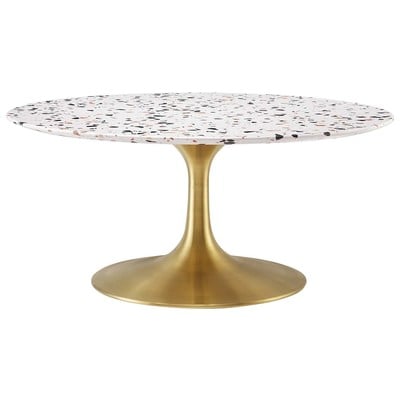 Modway Furniture Coffee Tables, Round, Metal,Iron,Steel,Aluminum,Alu+ PE wicker+ glassWhite, Tables, 889654234890, EEI-5720-GLD-WHI,Standard (14 - 22 in.)