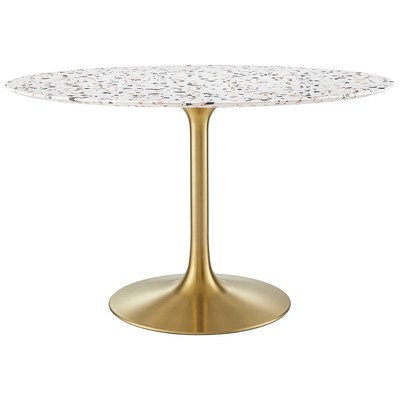 Modway Furniture Dining Room Tables, Pedestal,Round, Gold,Metal,Aluminum,BRONZE,Iron,Gunmetal,Steel,TITANIUMWhite, Bar and Dining Tables, 889654234999, EEI-5730-GLD-WHI,Standard (28-33 in)