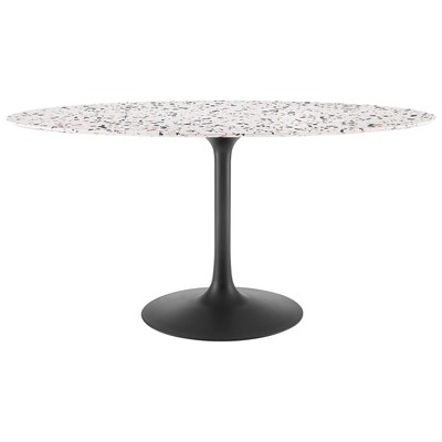 Modway Furniture Dining Room Tables, Oval,Pedestal, Black,Metal,Aluminum,BRONZE,Iron,Gunmetal,Steel,TITANIUMWhite, Bar and Dining Tables, 889654236122, EEI-5737-BLK-WHI,Standard (28-33 in)