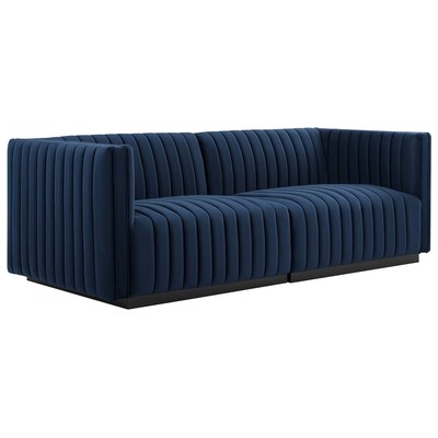 Sofas and Loveseat Modway Furniture Conjure Black Midnight Blue EEI-5764-BLK-MID 889654253624 Sofas and Armchairs Chaise LoungeLoveseat Love sea Velvet Contemporary Contemporary/Mode Sofa Set setTufted tufting 