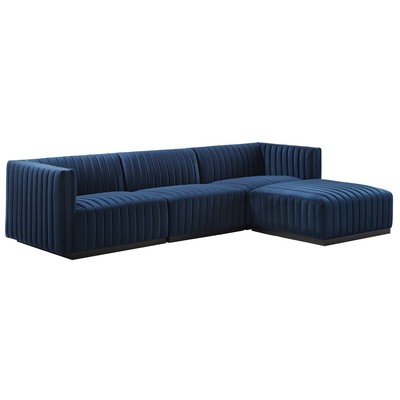 Sofas and Loveseat Modway Furniture Conjure Black Midnight Blue EEI-5766-BLK-MID 889654253709 Sofas and Armchairs Chaise LoungeLoveseat Love sea Velvet Contemporary Contemporary/Mode Sofa Set setTufted tufting 
