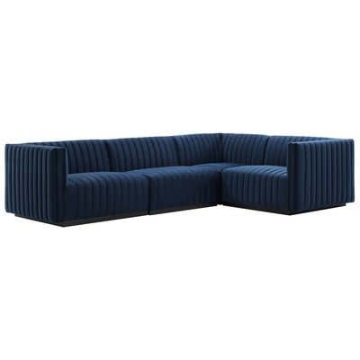 Sofas and Loveseat Modway Furniture Conjure Black Midnight Blue EEI-5770-BLK-MID 889654253860 Sofas and Armchairs Chaise LoungeLoveseat Love sea Velvet Contemporary Contemporary/Mode Sofa Set setTufted tufting 