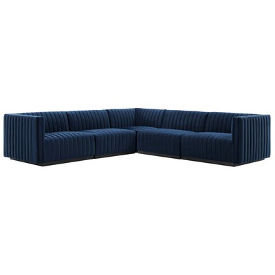 Sofas and Loveseat Modway Furniture Conjure Black Midnight Blue EEI-5771-BLK-MID 889654253907 Sofas and Armchairs Chaise LoungeLoveseat Love sea Velvet Contemporary Contemporary/Mode Sofa Set setTufted tufting 