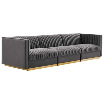 Sofas and Loveseat Modway Furniture Sanguine Gray EEI-5825-GRY 889654248743 Sofas and Armchairs Chaise LoungeLoveseat Love sea Velvet Contemporary Contemporary/Mode Sofa Set setTufted tufting 