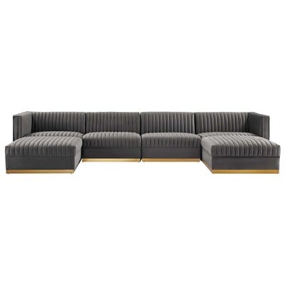Sofas and Loveseat Modway Furniture Sanguine Gray EEI-5841-GRY 889654251941 Sofas and Armchairs Chaise LoungeLoveseat Love sea Velvet Contemporary Contemporary/Mode Sofa Set setTufted tufting 