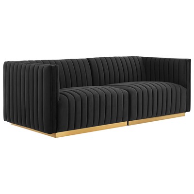 Sofas and Loveseat Modway Furniture Conjure Gold Black EEI-5842-GLD-BLK 889654254676 Sofas and Armchairs Chaise LoungeLoveseat Love sea Velvet Contemporary Contemporary/Mode Sofa Set setTufted tufting 
