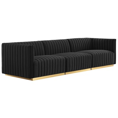 Sofas and Loveseat Modway Furniture Conjure Gold Black EEI-5843-GLD-BLK 889654254720 Sofas and Armchairs Chaise LoungeLoveseat Love sea Velvet Contemporary Contemporary/Mode Sofa Set setTufted tufting 