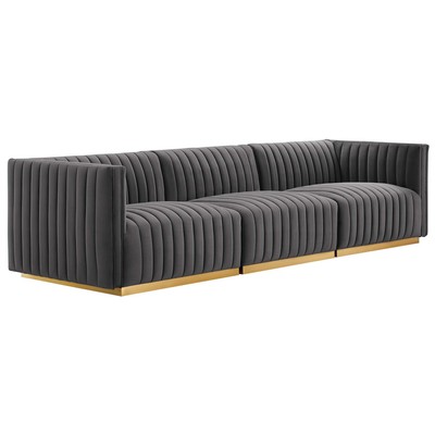 Sofas and Loveseat Modway Furniture Conjure Gold Gray EEI-5843-GLD-GRY 889654254744 Sofas and Armchairs Chaise LoungeLoveseat Love sea Velvet Contemporary Contemporary/Mode Sofa Set setTufted tufting 