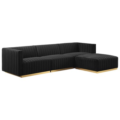 Sofas and Loveseat Modway Furniture Conjure Gold Black EEI-5844-GLD-BLK 889654254775 Sofas and Armchairs Chaise LoungeLoveseat Love sea Velvet Contemporary Contemporary/Mode Sofa Set setTufted tufting 