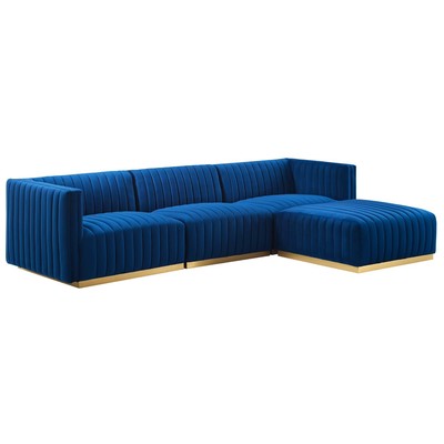 Sofas and Loveseat Modway Furniture Conjure Gold Navy EEI-5844-GLD-NAV 889654254805 Sofas and Armchairs Chaise LoungeLoveseat Love sea Velvet Contemporary Contemporary/Mode Sofa Set setTufted tufting 