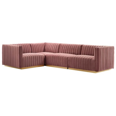 Sofas and Loveseat Modway Furniture Conjure Gold Dusty Rose EEI-5847-GLD-DUS 889654254935 Sofas and Armchairs Chaise LoungeLoveseat Love sea Velvet Contemporary Contemporary/Mode Sofa Set setTufted tufting 