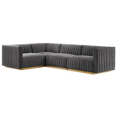 Sofas and Loveseat Modway Furniture Conjure Gold Gray EEI-5847-GLD-GRY 889654254942 Sofas and Armchairs Chaise LoungeLoveseat Love sea Velvet Contemporary Contemporary/Mode Sofa Set setTufted tufting 