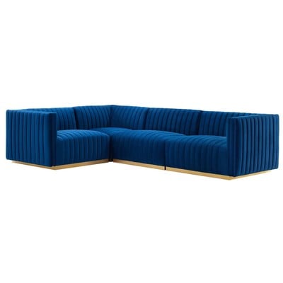 Sofas and Loveseat Modway Furniture Conjure Gold Navy EEI-5847-GLD-NAV 889654254959 Sofas and Armchairs Chaise LoungeLoveseat Love sea Velvet Contemporary Contemporary/Mode Sofa Set setTufted tufting 