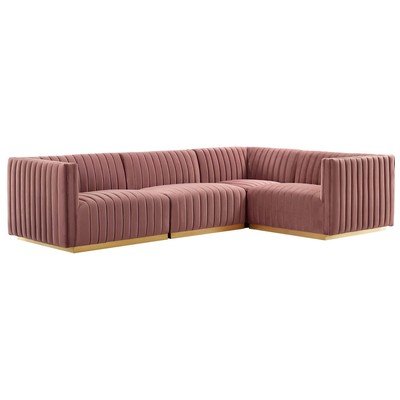 Sofas and Loveseat Modway Furniture Conjure Gold Dusty Rose EEI-5848-GLD-DUS 889654254980 Sofas and Armchairs Chaise LoungeLoveseat Love sea Velvet Contemporary Contemporary/Mode Sofa Set setTufted tufting 
