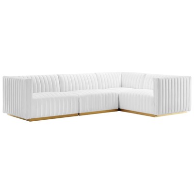 Sofas and Loveseat Modway Furniture Conjure Gold White EEI-5848-GLD-WHI 889654255017 Sofas and Armchairs Chaise LoungeLoveseat Love sea Velvet Contemporary Contemporary/Mode Sofa Set setTufted tufting 