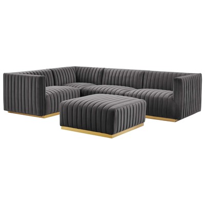 Sofas and Loveseat Modway Furniture Conjure Gold Gray EEI-5852-GLD-GRY 889654255192 Sofas and Armchairs Chaise LoungeLoveseat Love sea Velvet Contemporary Contemporary/Mode Sofa Set setTufted tufting 
