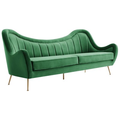 Sofas and Loveseat Modway Furniture Cheshire Emerald EEI-5874-EME 889654925026 Sofas and Armchairs Chaise LoungeLoveseat Love sea Velvet Victorian Polart Polrey Sofa Set setTufted tufting 