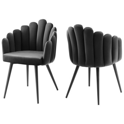 Dining Room Chairs Modway Furniture Vanguard Black Charcoal EEI-6028-BLK-CHA 889654224709 Dining Chairs Black ebony Armchair Arm Steel Metal IronVelvet Black DarkMetal Aluminum steel 