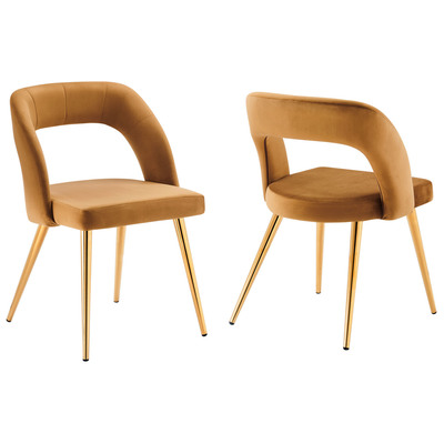 Dining Room Chairs Modway Furniture Marciano Gold Cognac EEI-6030-GLD-COG 889654224730 Dining Chairs Gold Side Chair Aluminu Alu+ PE wicker+ Cushio Gold OCHRE OrangeMetal Aluminu 