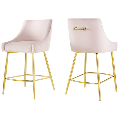 Modway Furniture Bar Chairs and Stools, Gold,Pink,Fuchsia,blush, Bar,Counter, Velvet, Bar and Counter Stools, 889654225447, EEI-6038-PNK