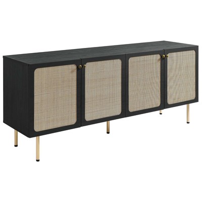 Buffets and Cabinets Modway Furniture Chaucer Black EEI-6201-BLK 889654267621 Decor Black ebony Buffet Credenza Sideboard Rattan Wood Black 