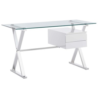 Modway Furniture Desks, Glass,Metal,Aluminum,Stainless Steel,Iron,Steel, Computer Desks, 889654272151, EEI-6225-WHI,Medium Desk (40 - 60 in.)