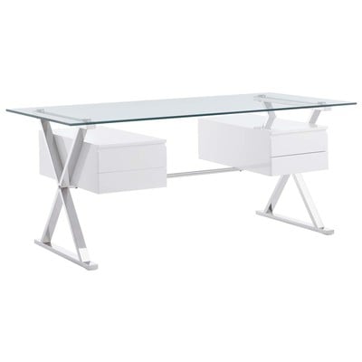 Desks Modway Furniture Sector White EEI-6226-WHI 889654272168 Computer Desks Glass Metal Aluminum Stainless 