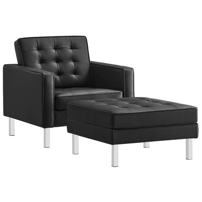 Chairs Modway Furniture Loft Silver Black EEI-6409-SLV-BLK-SET 889654277590 Sofas and Armchairs Black ebonySilver Lounge Chairs Lounge 
