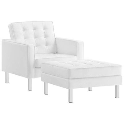 Modway Furniture Chairs, Silver,White,snow, Accent Chairs,AccentLounge Chairs,Lounge, Sofas and Armchairs, 889654277613, EEI-6409-SLV-WHI-SET
