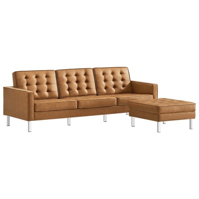 Sofas and Loveseat Modway Furniture Loft Silver Tan EEI-6410-SLV-TAN-SET 889654277637 Sofas and Armchairs Chaise LoungeLoveseat Love sea Leather Contemporary Contemporary/Mode Sofa Set setTufted tufting 