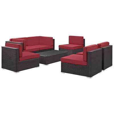 Outdoor Sofas and Sectionals Modway Furniture Aero Espresso Red EEI-695-EXP-RED-SET 848387001162 Sofa Sectionals Red Burgundy ruby Sectional Sofa Espresso Red 