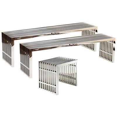 Ottomans and Benches Modway Furniture Gridiron Silver EEI-867 848387004026 Benches and Stools Silver Complete Vanity Sets 