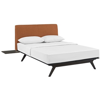 Beds Modway Furniture Tracy Cappuccino Orange MOD-5257-CAP-ORA-SET 848387063900 Bedroom Sets Brown sableOrange Upholstered Platform Queen Complete Vanity Sets 