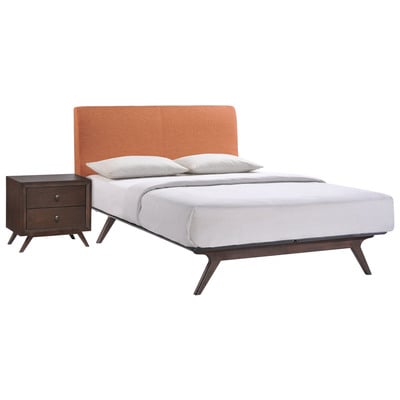 Beds Modway Furniture Tracy Cappuccino Orange MOD-5260-CAP-ORA-SET 848387063986 Bedroom Sets Brown sableOrange Upholstered Platform Queen Complete Vanity Sets 