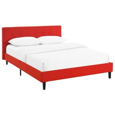 Beds Modway Furniture Linnea Atomic Red MOD-5424-ATO 889654052050 Beds Red Burgundy ruby Upholstered Wood Platform Full Complete Vanity Sets 