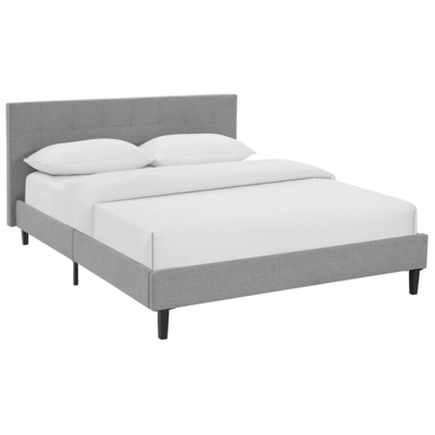Beds Modway Furniture Linnea Light Gray MOD-5426-LGR 889654052159 Beds Gray Grey Upholstered Wood Platform Queen Complete Vanity Sets 