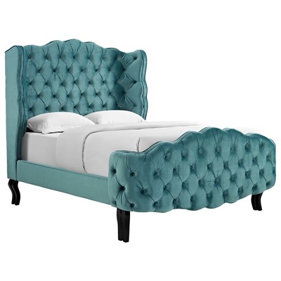 Beds Modway Furniture Violette Sea Blue MOD-5804-SEA 889654129387 Beds Black ebonyBlue navy teal turq Upholstered Wood Platform Queen 