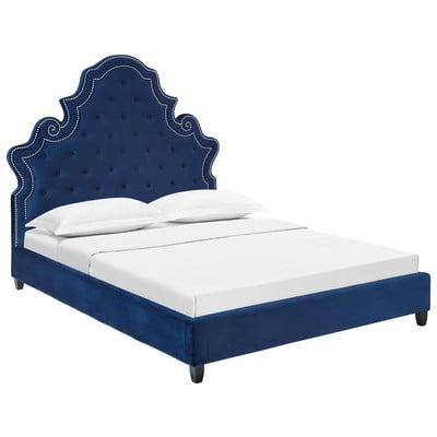 Beds Modway Furniture Valentina Navy MOD-5808-NAV 889654129677 Beds Blue navy teal turquiose indig Upholstered Wood Platform Queen 