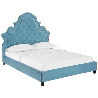 Beds Modway Furniture Valentina Sea Blue MOD-5808-SEA 889654129707 Beds Blue navy teal turquiose indig Upholstered Wood Platform Queen 