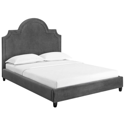 Beds Modway Furniture Primrose Gray MOD-5812-GRY 889654129882 Beds Black ebonyGray Grey Upholstered Wood Platform Queen 
